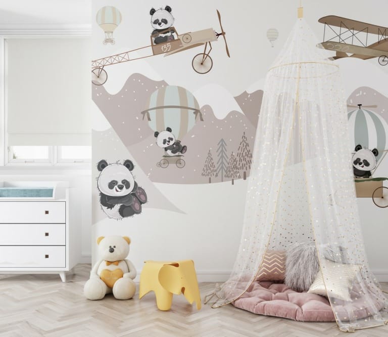 Fototapeta z zimowym górskim krajobrazem i dawnymi samolotami Misie Na Śniegu Dla Dzieci - główne zdjęcie produktu