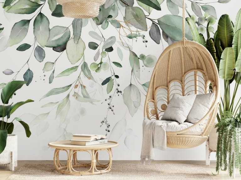 Fototapeta z zielenią i bielą Delikatne Listki - główne zdjęcie produktu