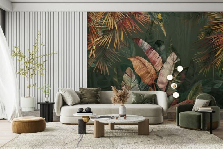 Fototapeta z motywem roślinnym w żywych barwach Kolorowe Tropikalne Liście - główne zdjęcie produktu