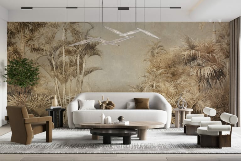 Fototapeta z palmami i motywem panterki Tropikalna Dżungla w Sepii -główne zdjęcie produktu