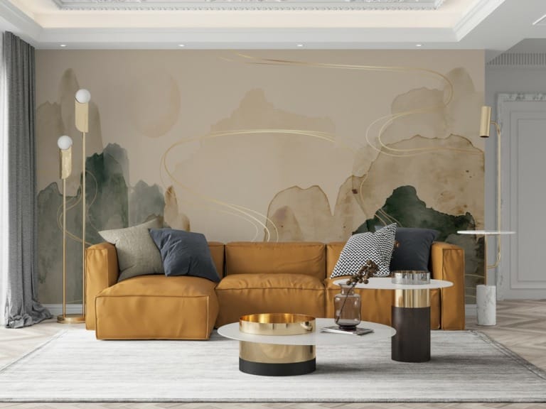 Fototapeta z brązowymi plamami oplecionymi złotą nitką Złota Wstęga - główne zdjęcie produktu