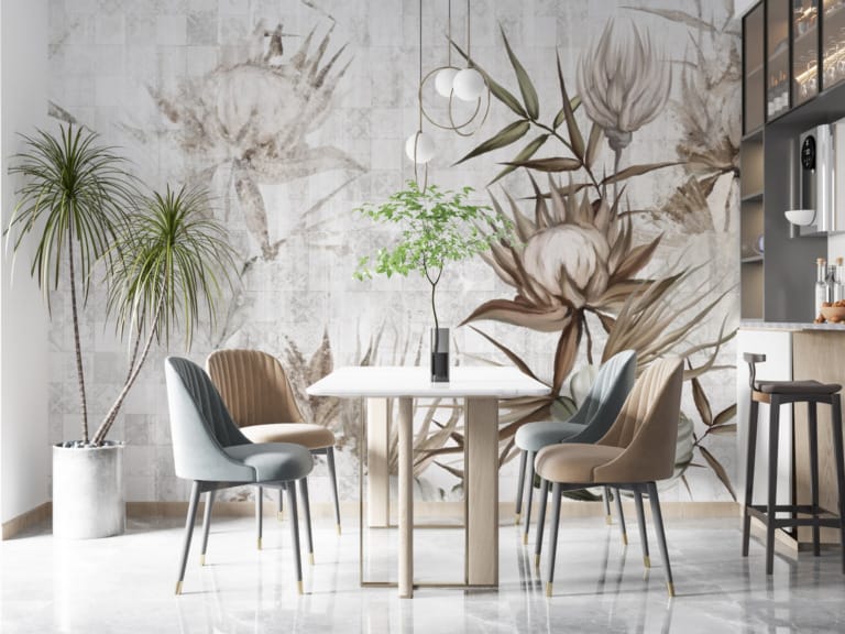 Fototapeta w ciemnych barwach Kwiaty Na Wyblakłej Szachownicy - główne zdjęcie produktu