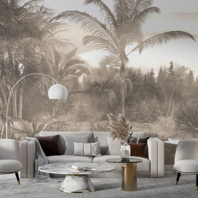 Fototapeta w odcieniach sepii Wysoka Palma We Mgle - główne zdjęcie produktu