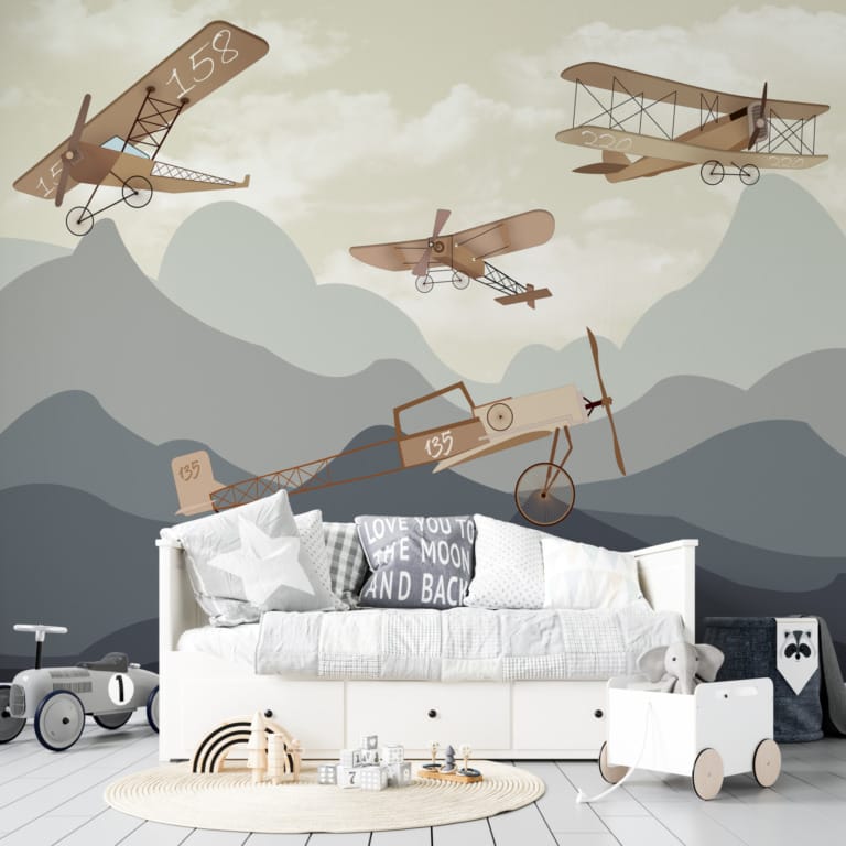 Fototapeta w odcieniach błękitu i szarości Aeroplany w Górach - główne zdjęcie produktu