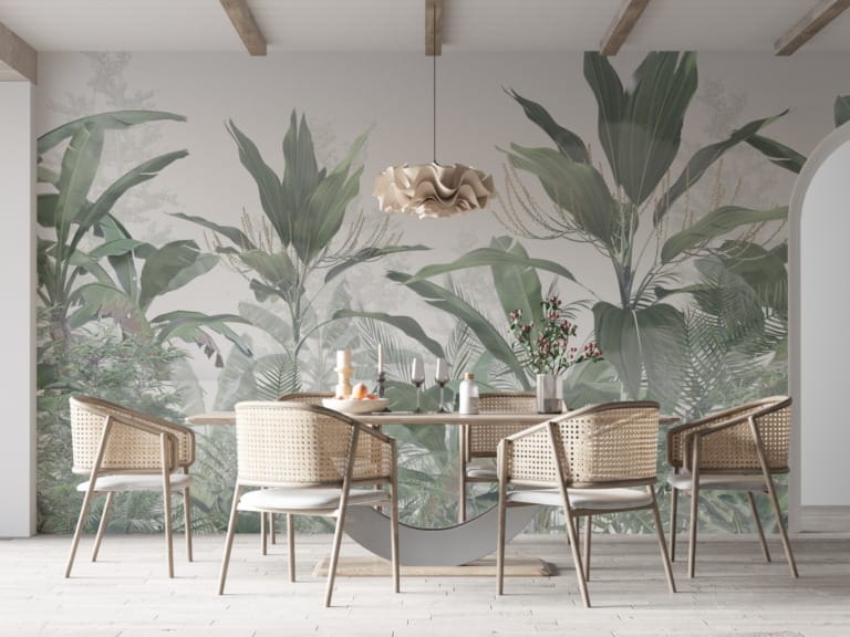 Fototapeta z tropikalną dżunglą na jednolitym tle Gąszcz Roślin - główne zdjęcie produktu