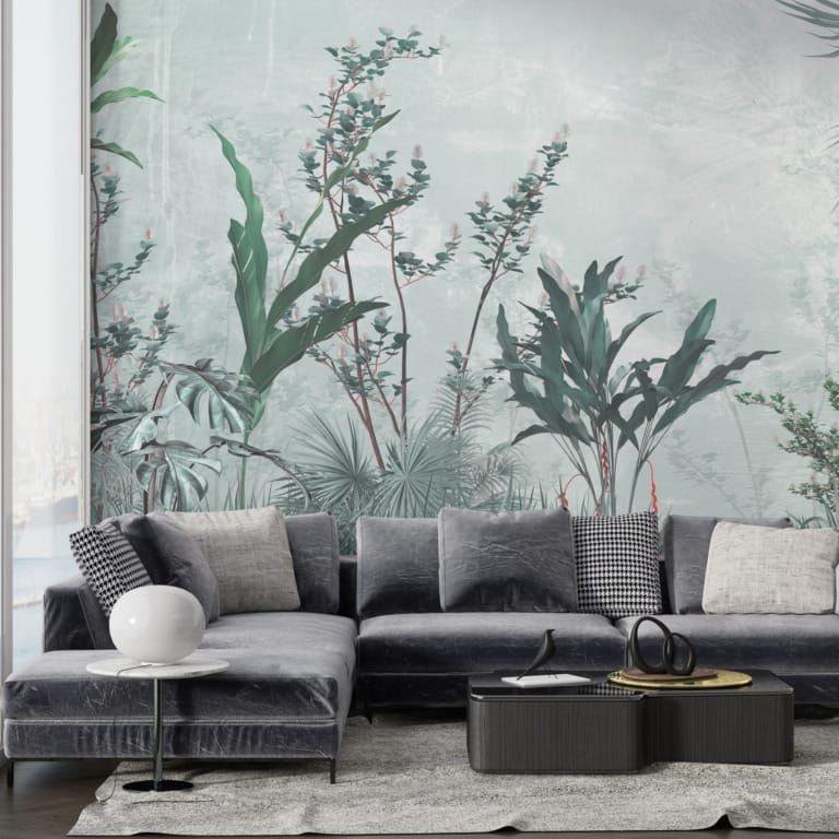 Fototapeta z delikatnym motywem roślinnym w stonowanych barwach Liście i Trawy - główne zdjęcie produktu