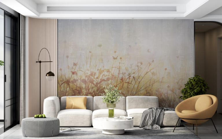 Fototapeta w ciepłych kolorach z motywem roślinnym Motyle Na Łące - główne zdjęcie produktu