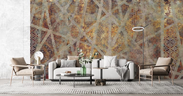 Fototapeta z efektem trójwymiarowej mozaiki z elementami brązu i złota Przecięte Pasami - główne zdjęcie produktu