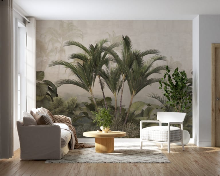 Fototapeta z egzotycznym krajobrazem w ciemnej zieleni Taniec Palm - główne zdjęcie produktu