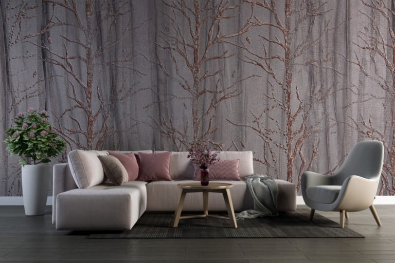 Fototapeta z motywem późnojesiennego lasu w ciemniejszej tonacji Drzewa Bez Liści - główne zdjęcie produktu