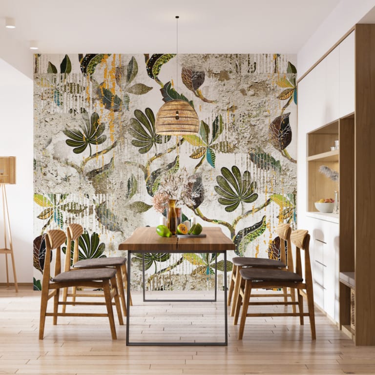 Fototapeta z zielonymi listkami ułożonymi w linie falujące lekko przetarte Fale Listków - główne zdjęcie produktu