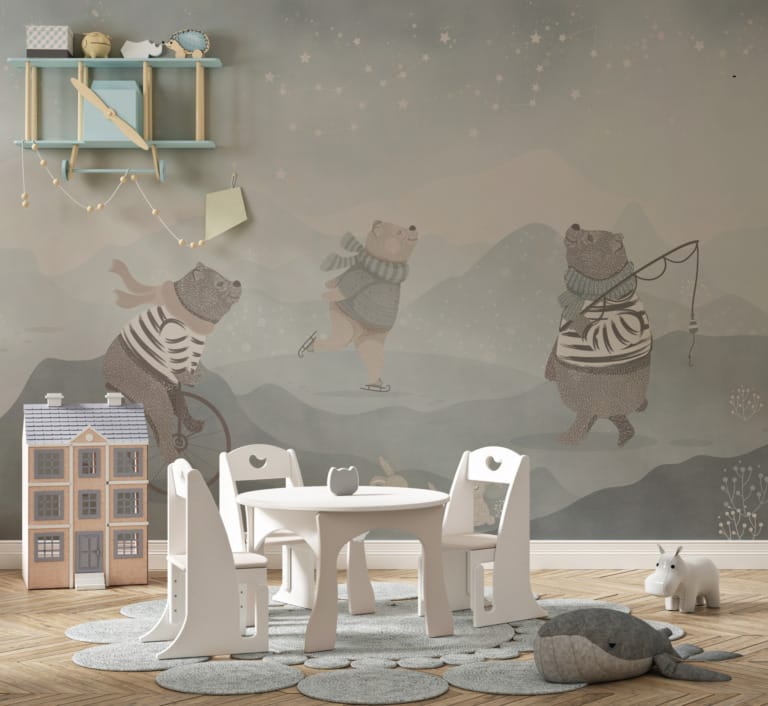 Fototapeta w ciemniejszej tonacji dla dzieci Misie w Szalikach - główne zdjęcie produktu