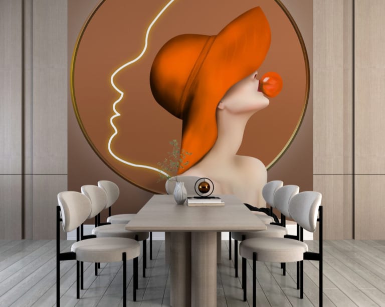 Fototapeta portretowa w soczystych kolorach W Czerwonym Kapeluszu - główne zdjęcie produktu