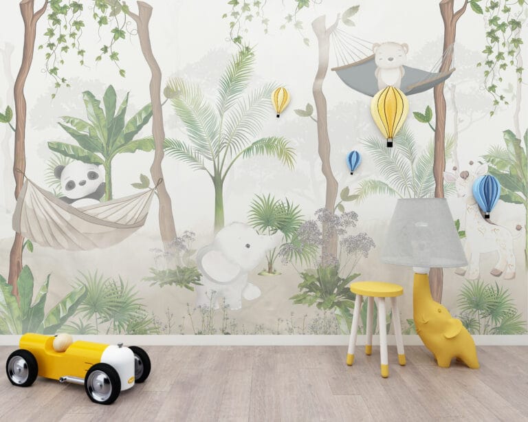 Fototapeta w delikatnych odcieniach idealna do pokoju dziecięcego Misie w Hamaku - główne zdjęcie produktu