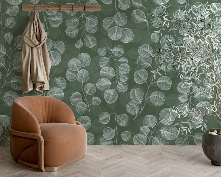 Fototapeta z motywem roślinnym w kojących kolorach Białe Listki w Zieleni - główne zdjęcie produktu