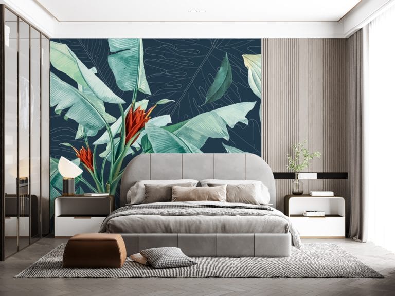 Fototapeta w egzotycznej zieleni i czerwieni Liście i Kwiaty - główne zdjęcie produktu