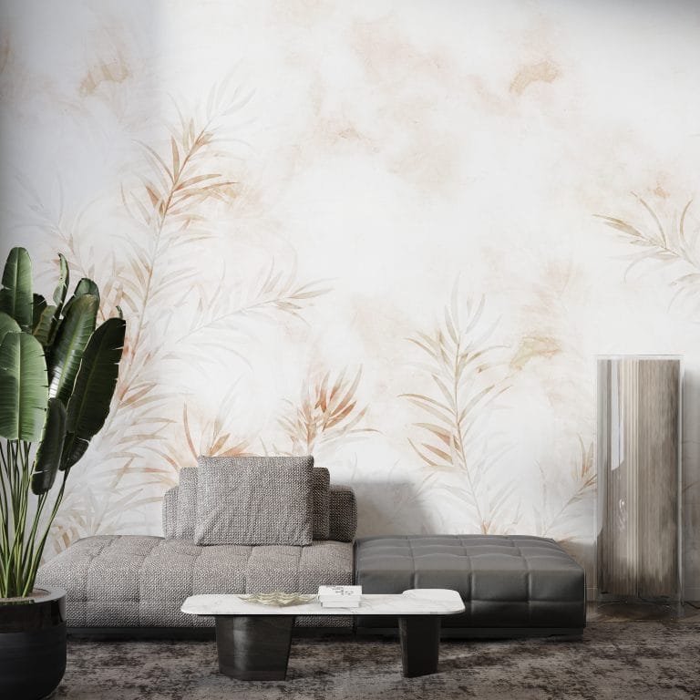 Fototapeta w delikatnej kolorystyce Liście w Bieli - główne zdjęcie produktu