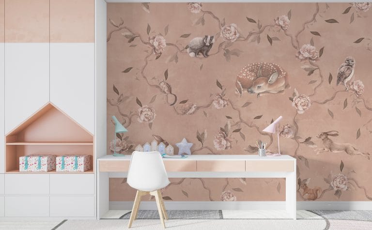 Fototapeta w delikatnej tonacji i motywem kwiatowym w dawnym stylu Zwierzątka i Różyczki - główne zdjęcie produktu