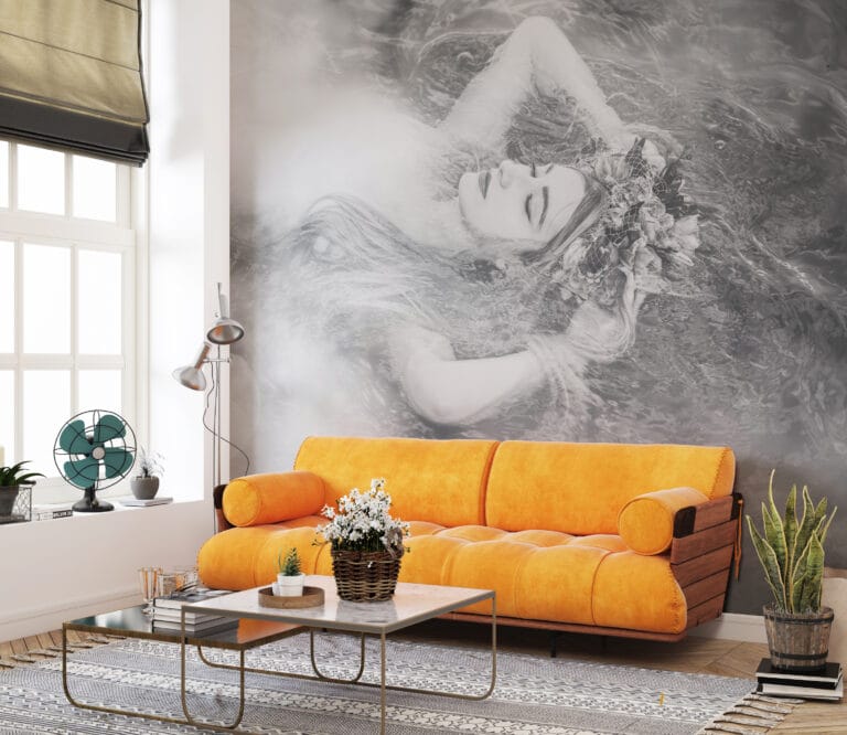 Fototapeta w szarości z wiosenną dziewczyną Rusałka - główne zdjęcie produktu