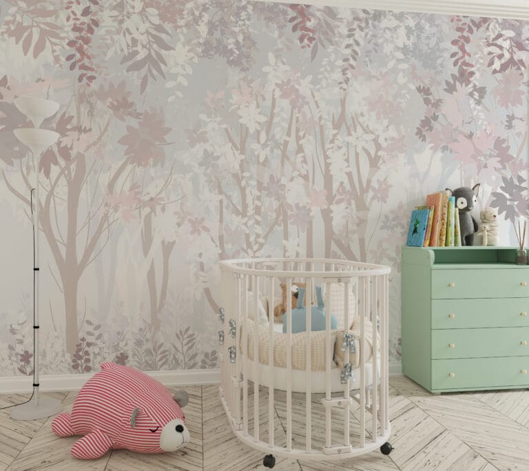 Fototapeta w ciepłych, delikatnych kolorach z tematyką roślinną Wiosenny Las do pokoju dziecięcego - główne zdjęcie produktu