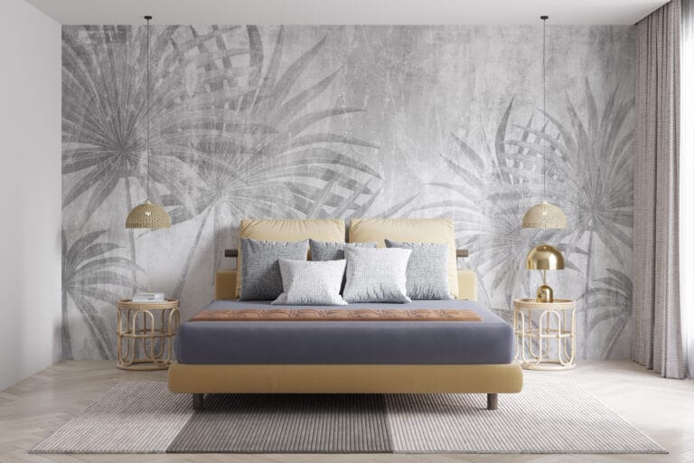 Fototapeta z egzotycznymi liśćmi w odcieniach szarości Blade Liście - główne zdjęcie produktu