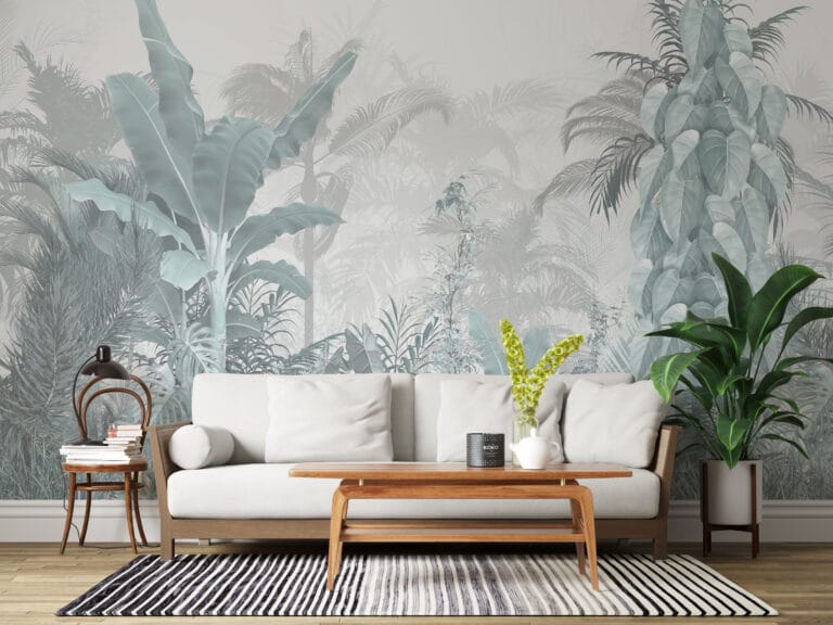 Fototapeta z motywem tropikalnym w stonowanej tonacji Niebieska Dżungla - główne zdjęcie produktu