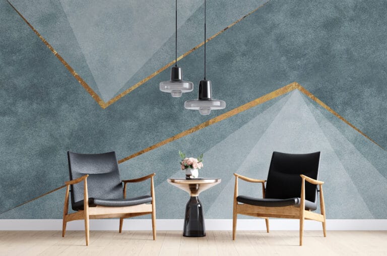 Fototapeta w ciekawych stalowych odcieniach z domieszką błękitu i motywem złotej kreski w nowoczesnej odsłonie 3D Krzywe Linie - główne zdjęcie produktu