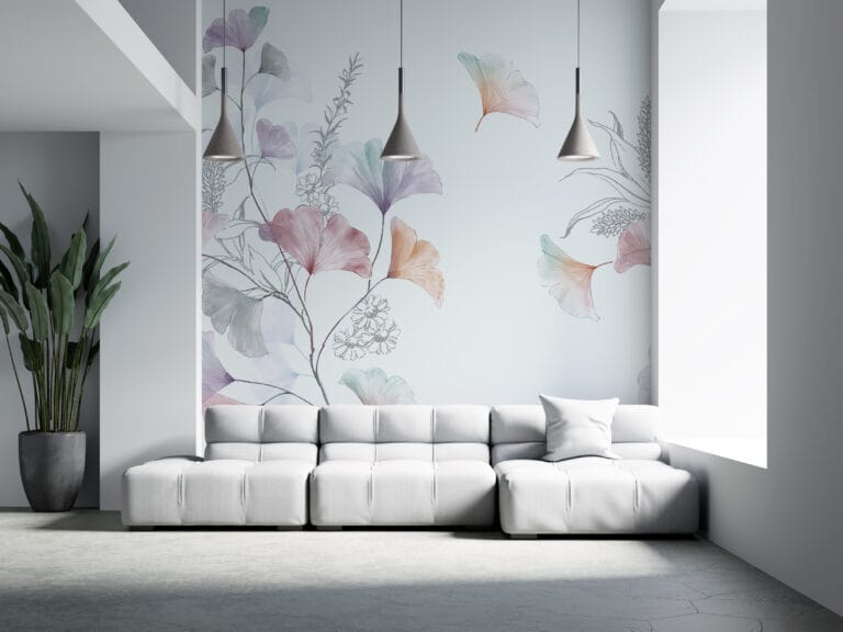 Fototapeta z delikatnym motywem kwiatowym w jasnej tonacji Na Białym Tle - główne zdjęcie produktu