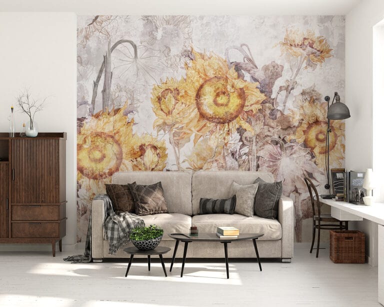 Fototapeta z motywem kwiatowym w pięknych odcieniach żółci przywołujących lato Pole Słoneczników - główne zdjęcie produktu