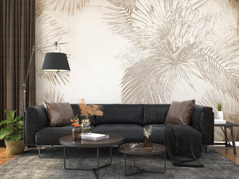 Fototapeta z egzotycznym motywem w niecodziennej odsłonie, jasnych eleganckich barwach i z subtelnością wyrazu Palma w Beżu - główne zdjęcie produktu