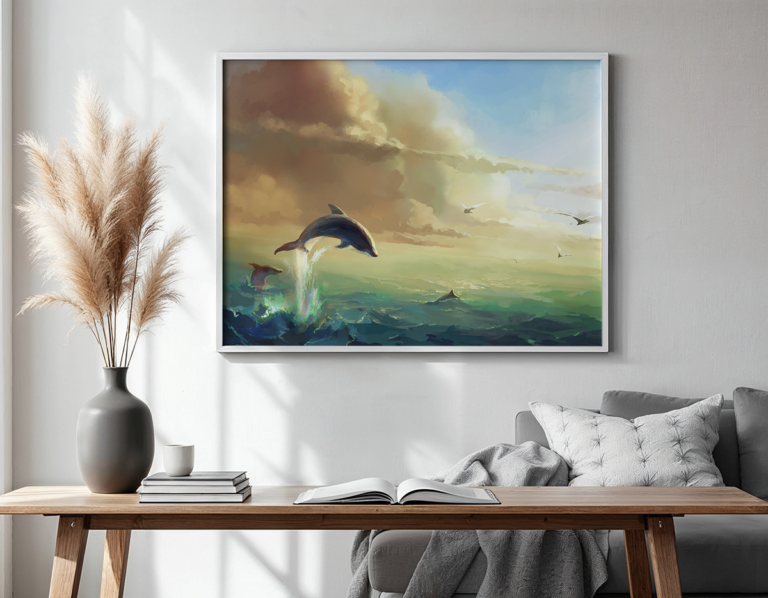 Plakat Delfiny o Zachodzie