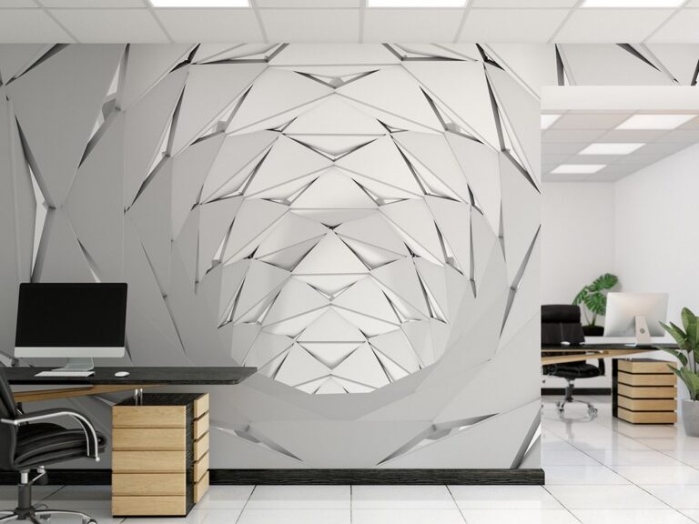 Fototapeta z motywem tunelu 3d w srebrnych odcieniach.