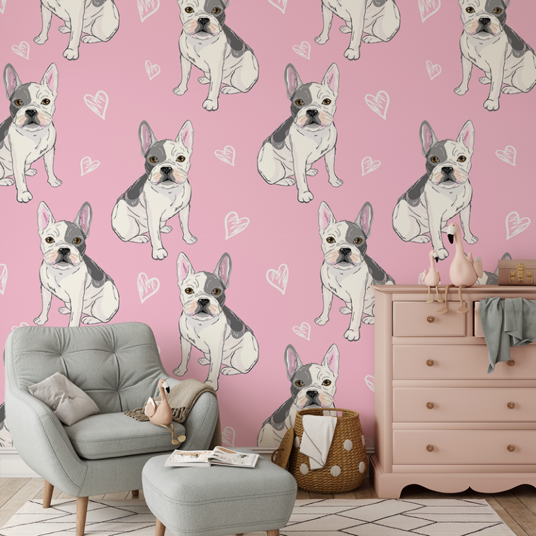 Fototapeta Buldog na Różowo