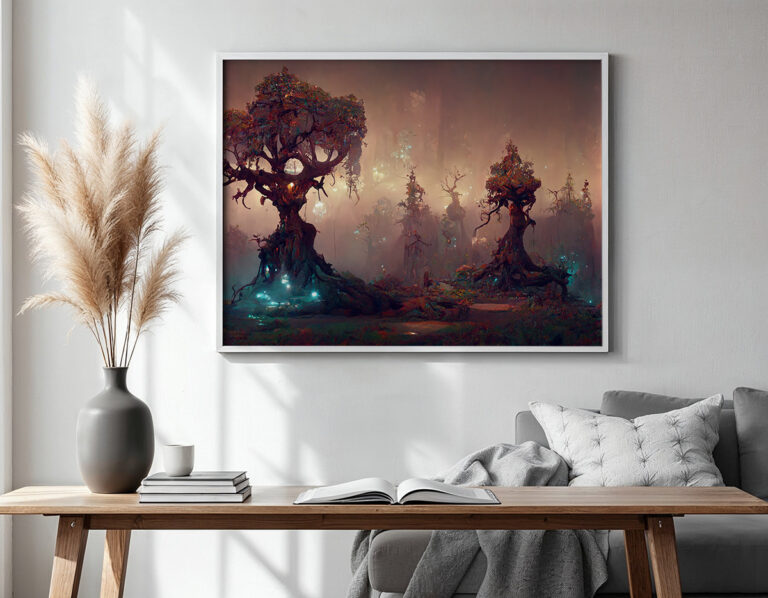 Magiczny Las ze Świetlistymi Drzewami Plakat