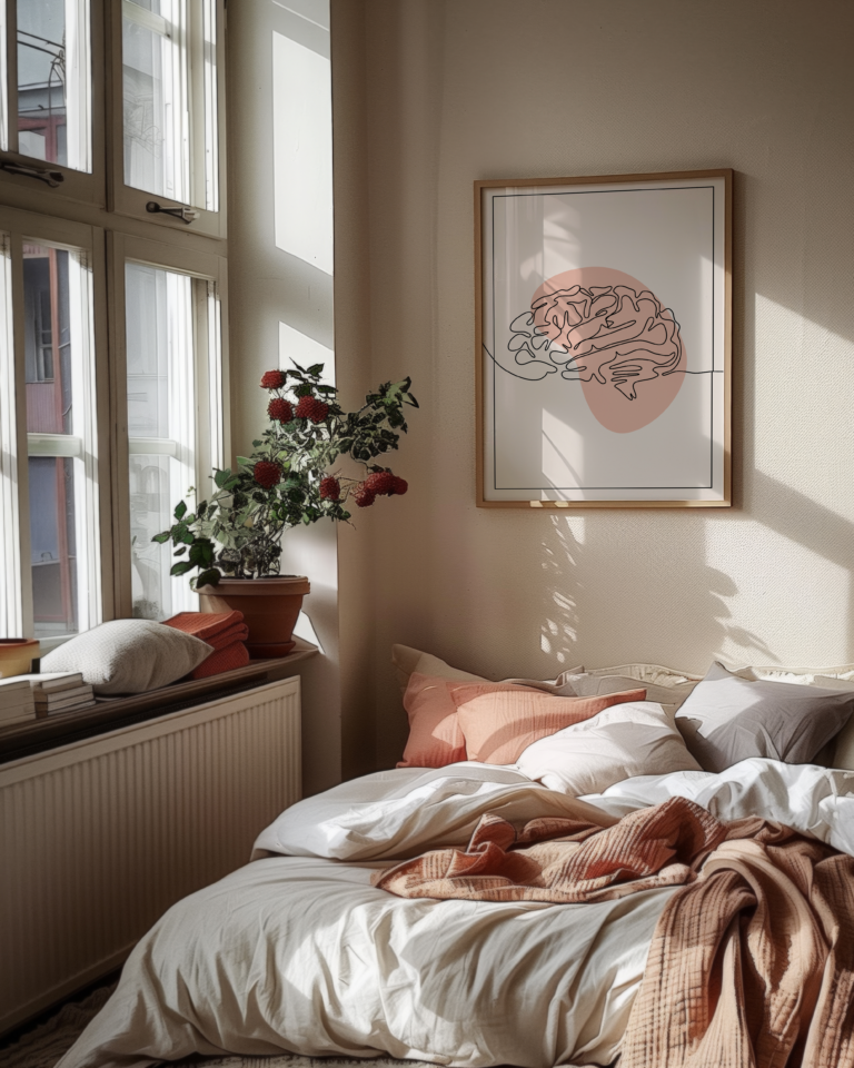 Mind & Brain – minimalistyczny plakat z ilustracją mózgu Plakat