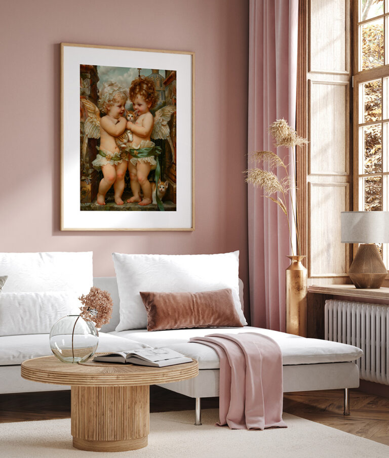 Anielskie Dzieci z Kotkiem – Vintage Cherubiny Plakat