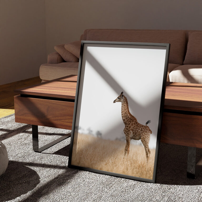 Żyrafa na Sawannie – Minimalistyczny Motyw Afrykańskiej Natury Plakat