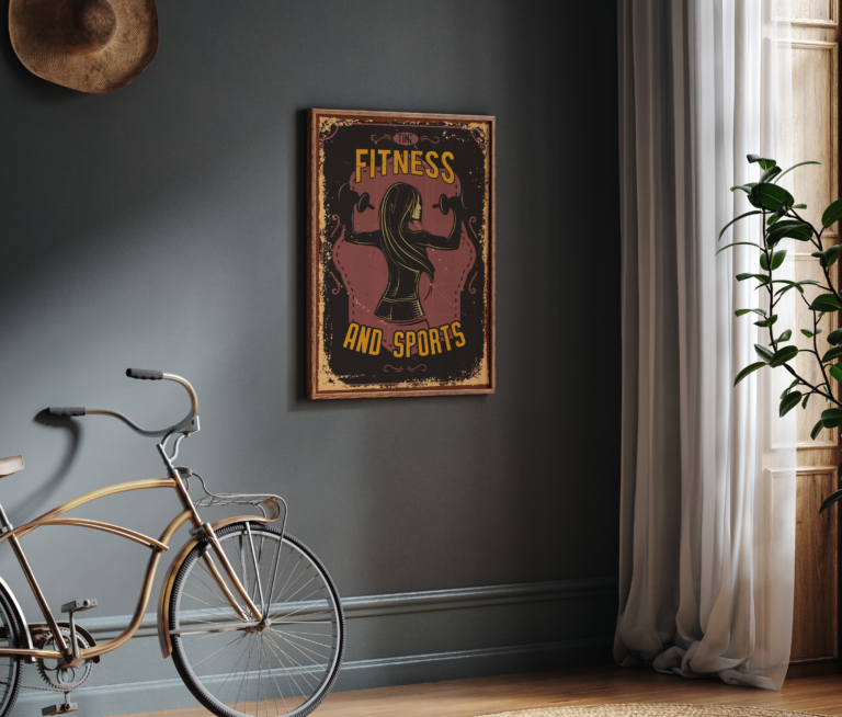 Fitness and Sports – plakat vintage z kobietą podczas treningu Plakat