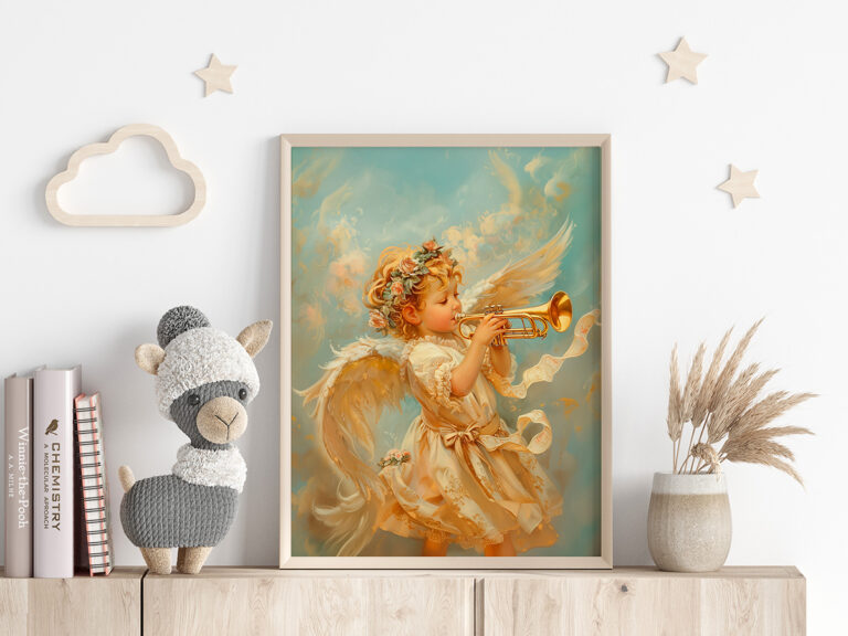Aniołek z Trąbką – Vintage Angel Musician Plakat