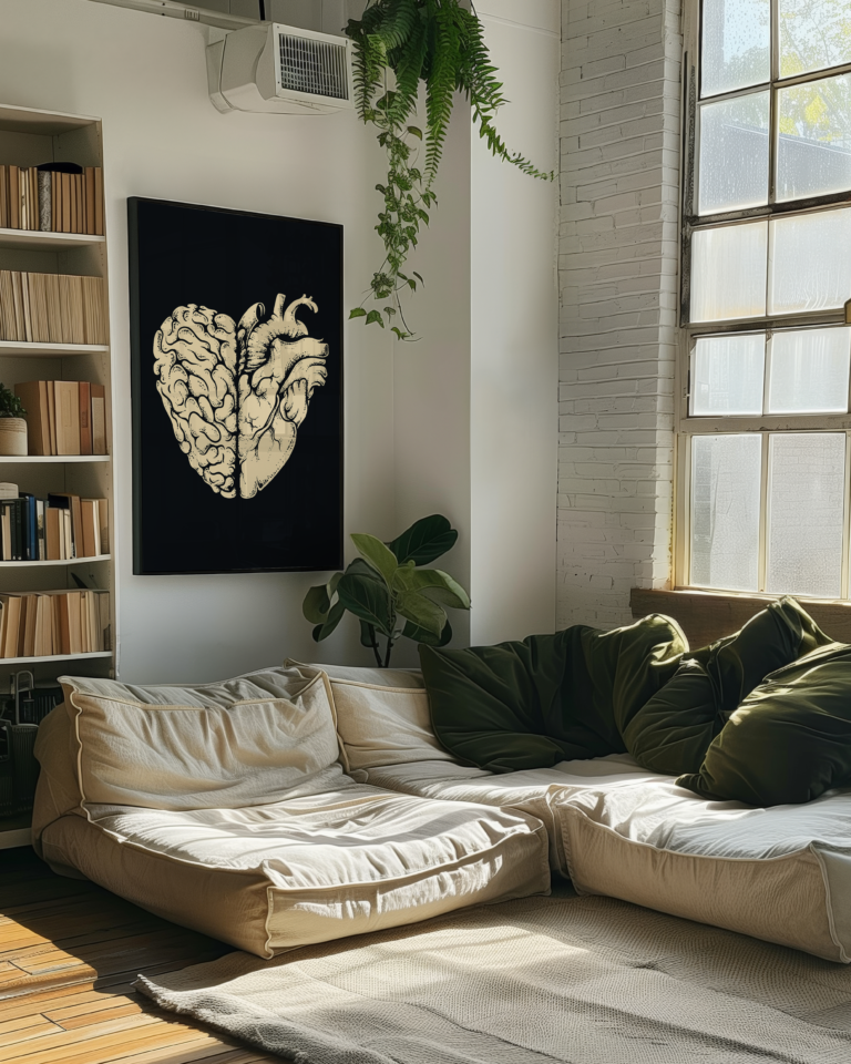 Heart & Mind – minimalistyczny plakat z połączeniem serca i mózgu Plakat