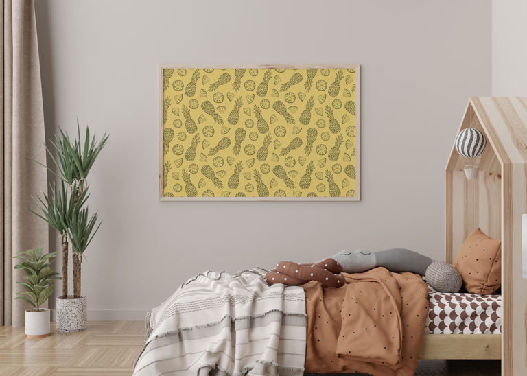 Czarne Ananasy i Plastry na Żółtym Tle Plakat