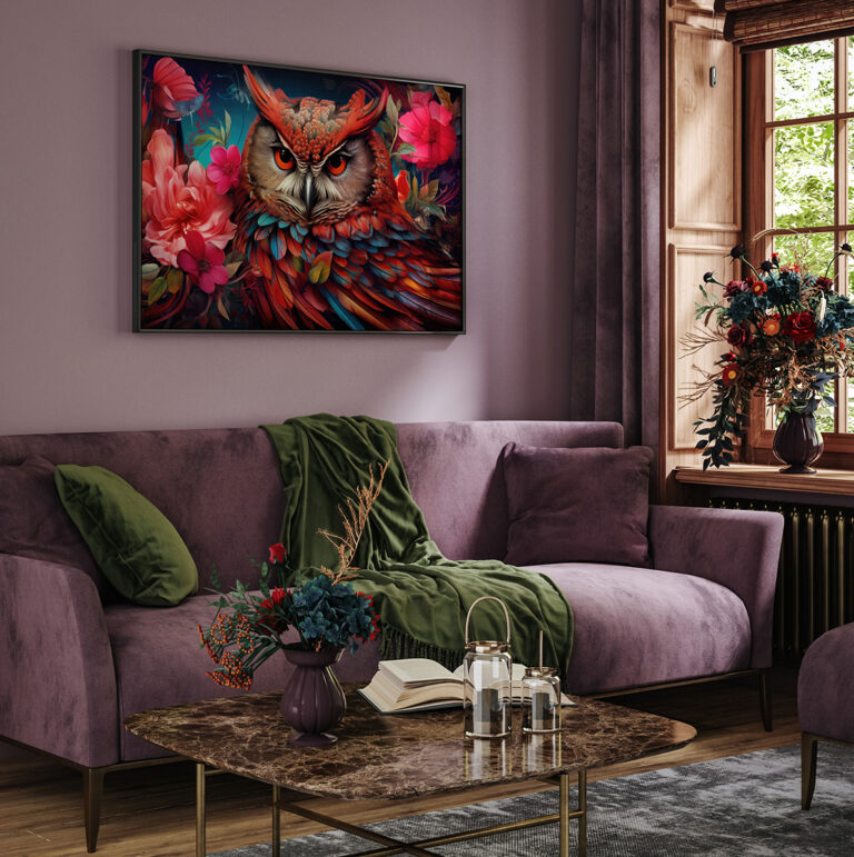 Kolorowa Sowa w Kwiatach – Artystyczny Ptak Plakat