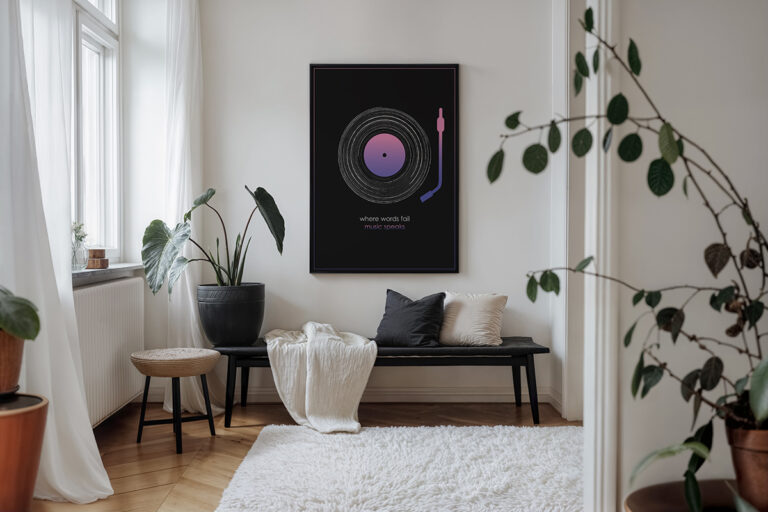 Płyta Winylowa z Gramofonem – Where Words Fail Music Speaks Plakat