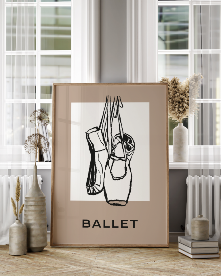 Ballet – minimalistyczny plakat z baletnicą w pointach Plakat