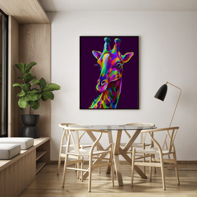 Kolorowa Żyrafa – Abstrakcyjna Ilustracja w Intensywnych Barwach Plakat