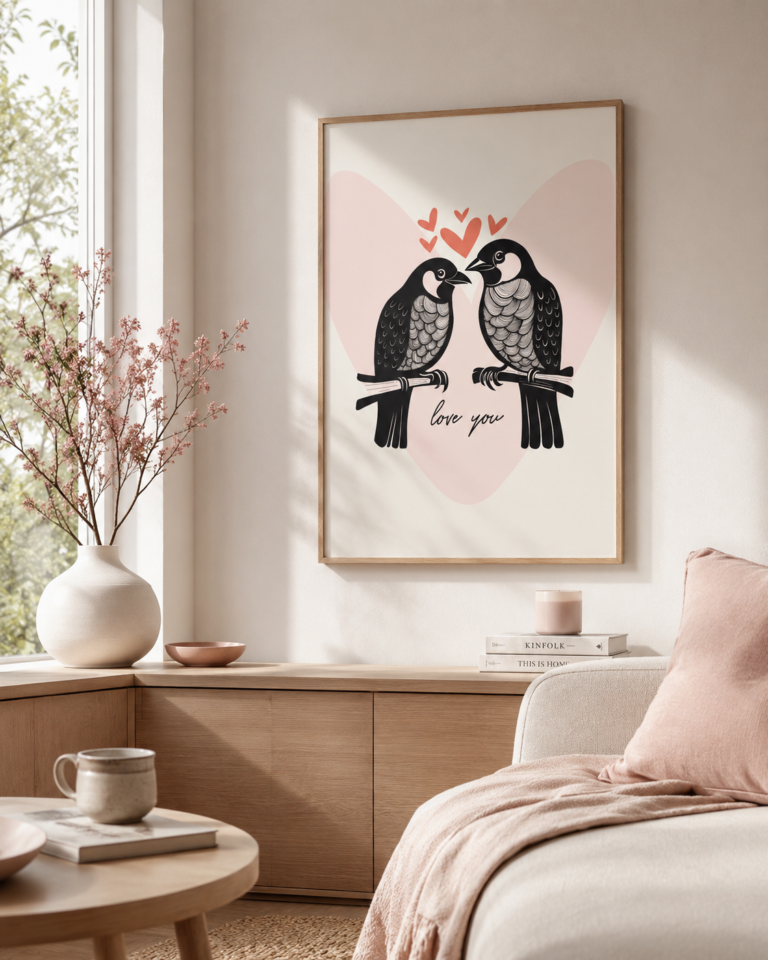 Love You – Zakochane Ptaki na Sercu Plakat