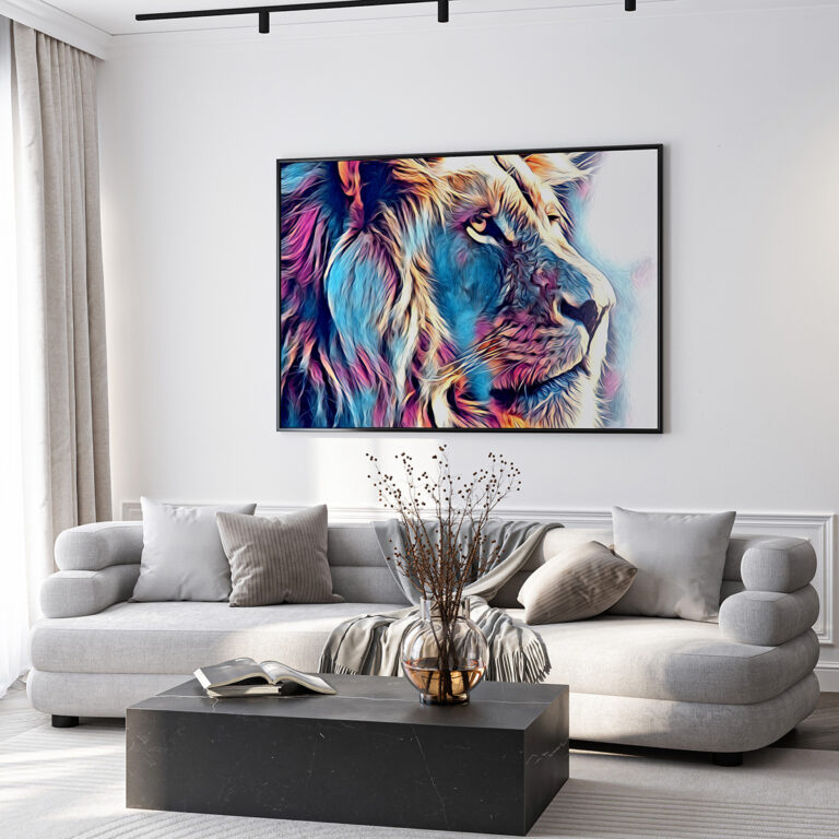 Kolorowy Lew – Abstrakcyjny Portret Lwa w Intensywnych Barwach Plakat