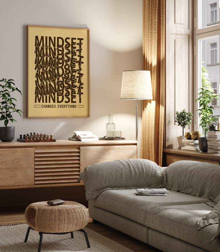 Mindset Changes Everything – minimalistyczny plakat motywacyjny Plakat
