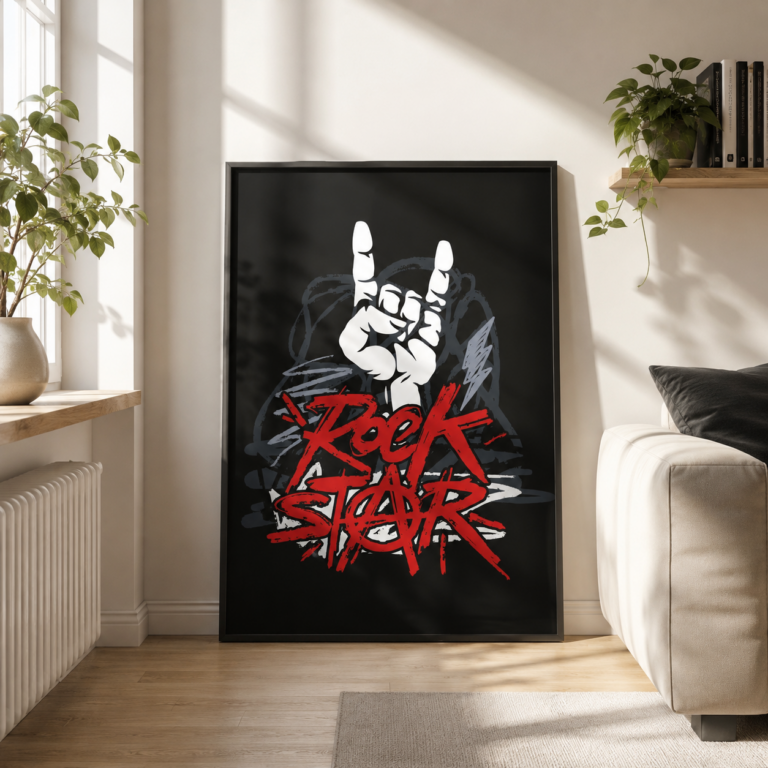 Rock Star z Gestem Rockowym i Graffiti Plakat