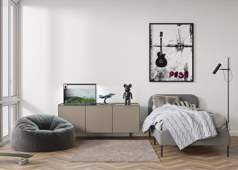 Gitara Elektryczna i Napis Push w Stylu Grunge Plakat